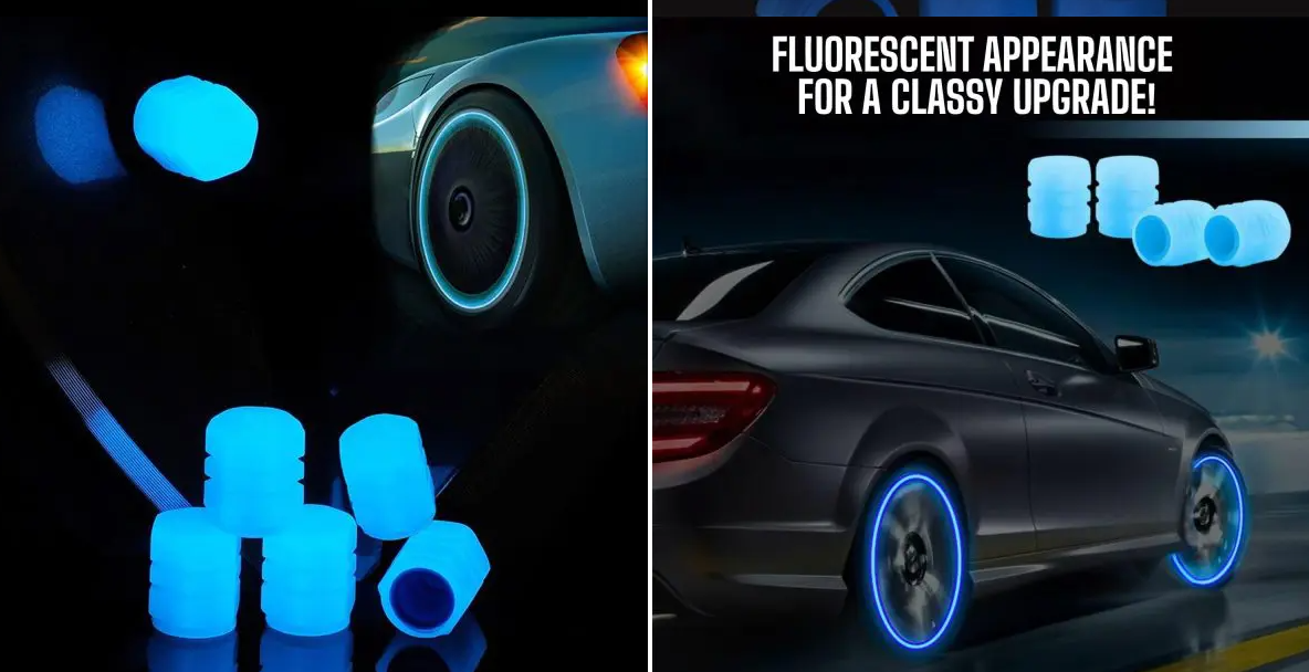 4Pcs Luminous Valve Caps – Night Glowing Tyre Caps for Car, Motorcycle & Bicycle